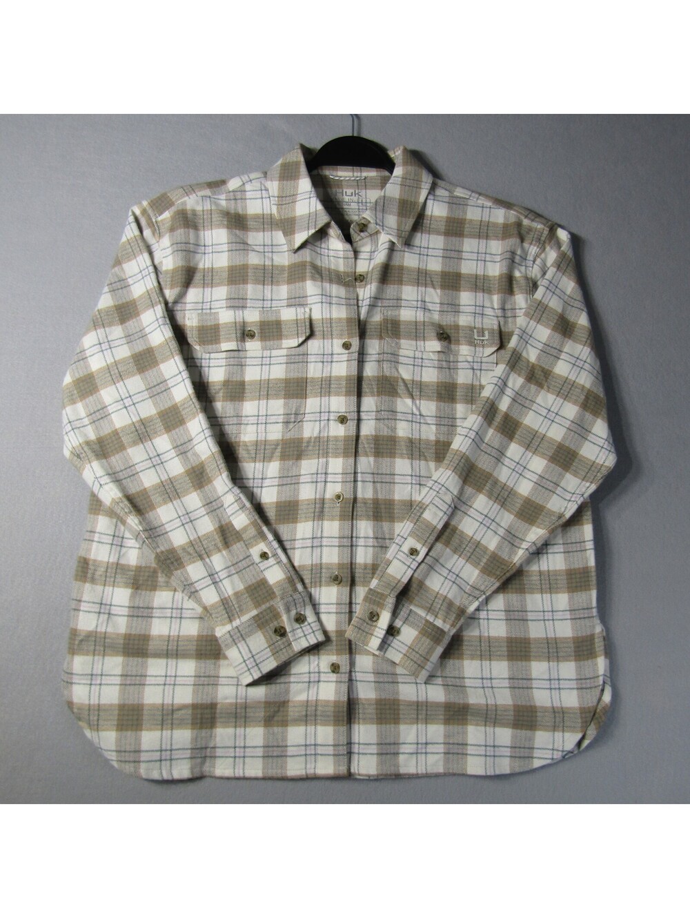 NWT Huk Chesapeake Plaid Flannel Shirt Woman's L Egret
